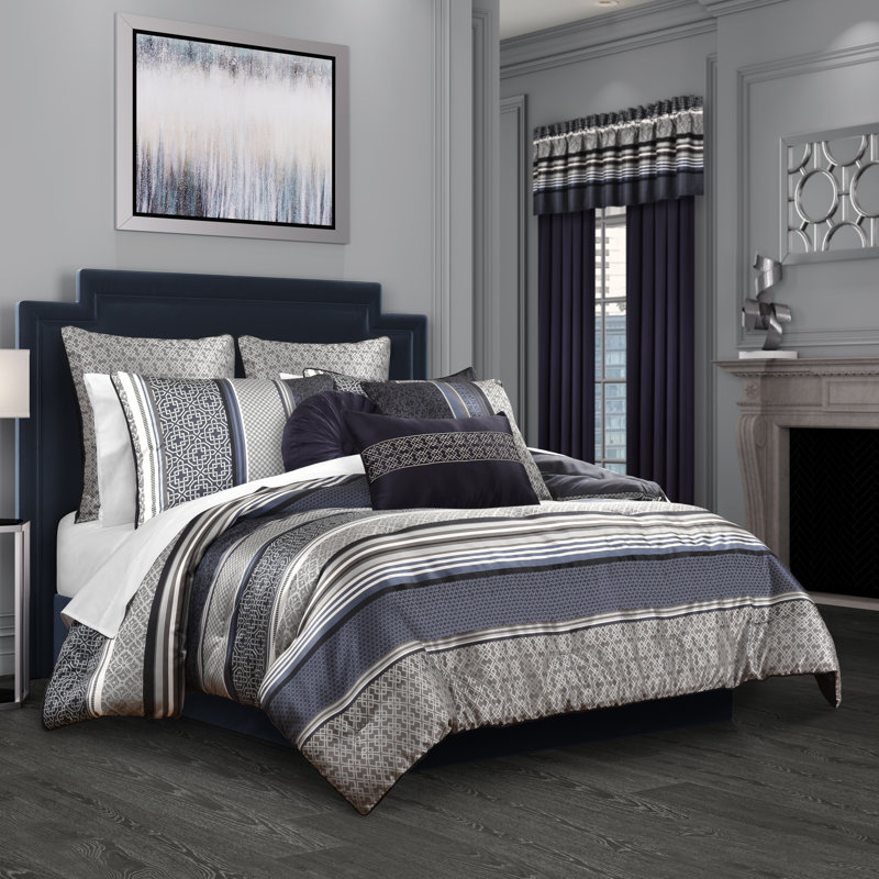 Carlisle Full/Queen 3Pc. Comforter Set Indigo, King Comforter + 2 King Shams