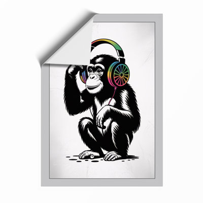 Chimp in Headphones Modern - Framed Print