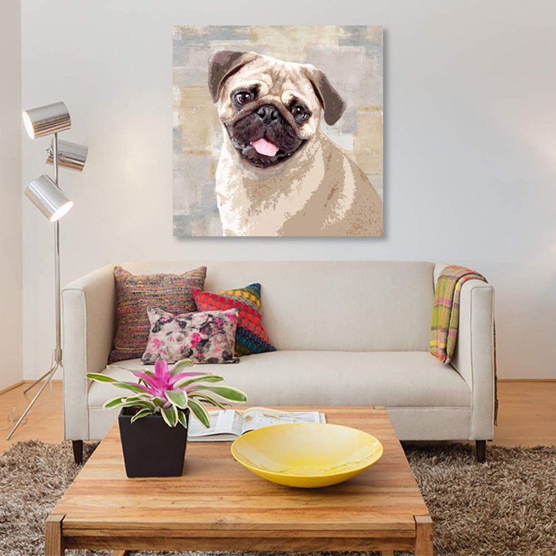 «Pug», reproduction sur toile, H 12 po x l 12 po x P 0,75 po, Pas de tapis, Toile tendue