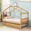 Lit en bois en forme de maison avec toit suspendu et lit gigogne simple-1348937017-1348937018