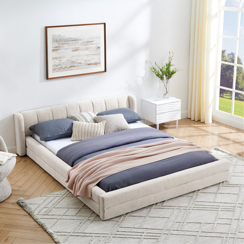 Structure de lit tapissier grand format avec tissu épais, lit plateforme grand format en chenille avec tête de lit et structure solide