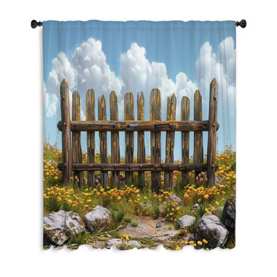 Wooden Fence Landscape Sheer Curtain Single Panel