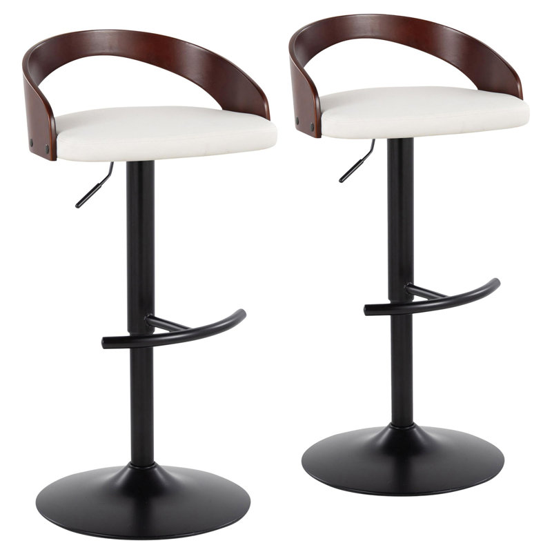 Tabouret de bar réglable et pivotant Grotto, Noyer, Blanc