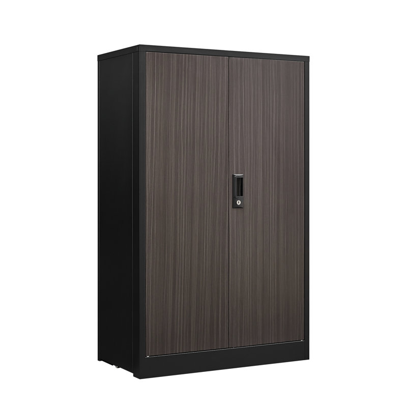 Adjustable Shelf Folding Storage With Locking Doors, Black Steel Cabinet For Home Office, Garage, Solid Tube Shaft Metal Filing Shelf, Black, Easy Assembly, Spring Loaded Door And