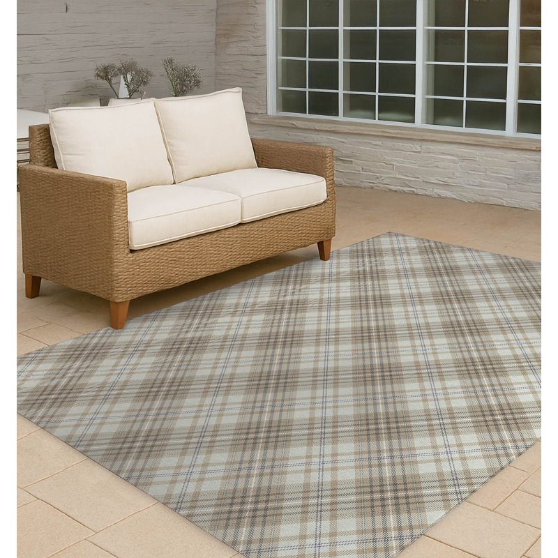 Chinny Tartan Non-Slip Outdoor Rug, Rectangle 2' x 3'
