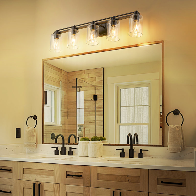 Oil Rubbed Bronze 5-Light Dimmable Vanity Fixture with Clear Glass Shades