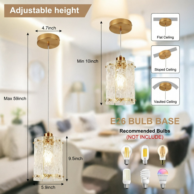 Suspension dorée en verre effet vague, mini lustre moderne pour îlot de cuisine ou salle à manger au-dessus de l'évier