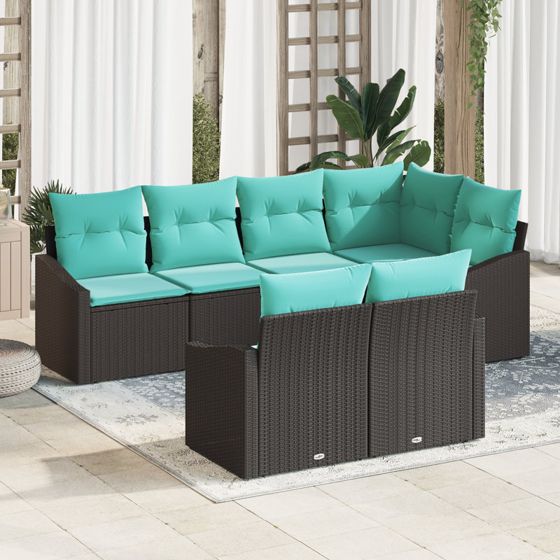 Ensemble de canapé avec coussin 7 pièces vidaXL, Structure noire / Coussin bleu