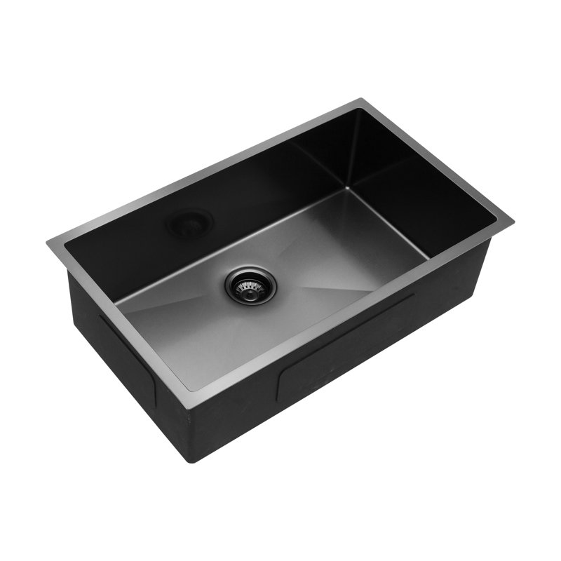 Évier de cuisine encastrable en acier inoxydable 33 po x 19 po x 10 po - Noir mat, T304 pour une longévité supérieure, rouille et teinté, calibre 16, Nano protégé, acier à coins arrondis R10, denté, teinté, efficace et rapide