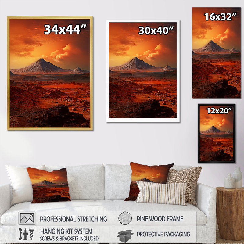 «Volcano Volcanic Vista II», reproduction sur toile, Cadre flottant doré, H 32 po x l 16 po