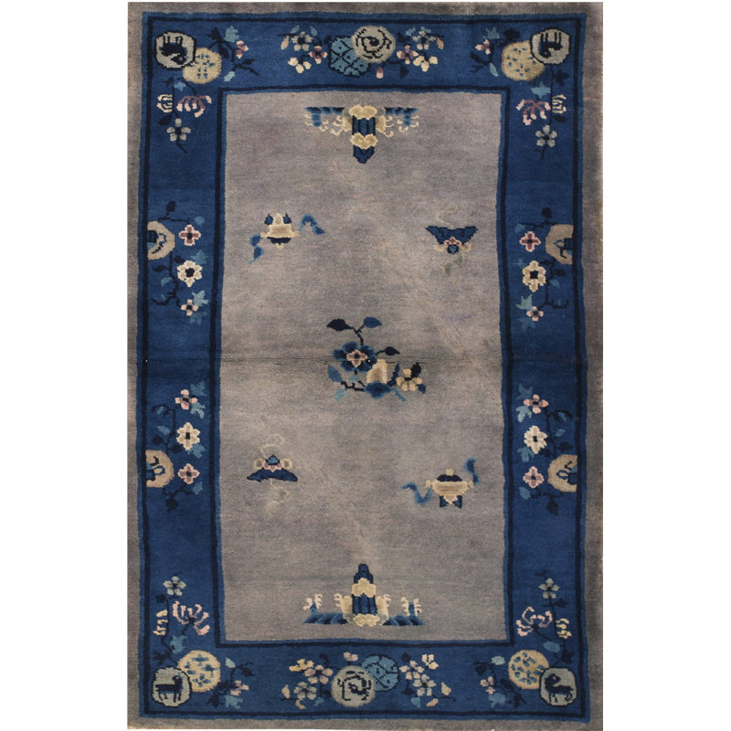 Rectangle Antique Chinese Knotted Wool Ivory Small Scatter Size 1920s - Peking Rug