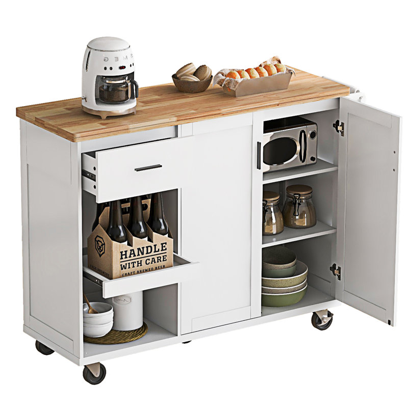 Îlot de cuisine avec comptoir pliable (sans tabouret inclus), Blanc