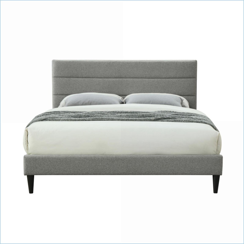 Lit double en polyester dans une boîte avec tête de lit USB gris clair pour les chambres d'amis, Lit double