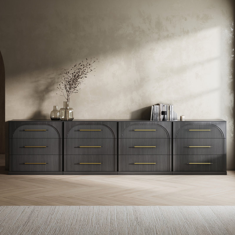 Ensemble de 4 buffets modulaires à 3 tiroirs, ébène, Ébène