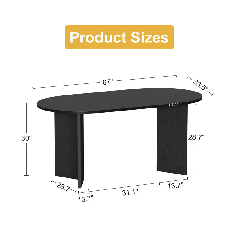 Table de salle à manger ovale avec table de cuisine en bois massif à double piédestal, H 30 po x L 67 po x l 33,5 po