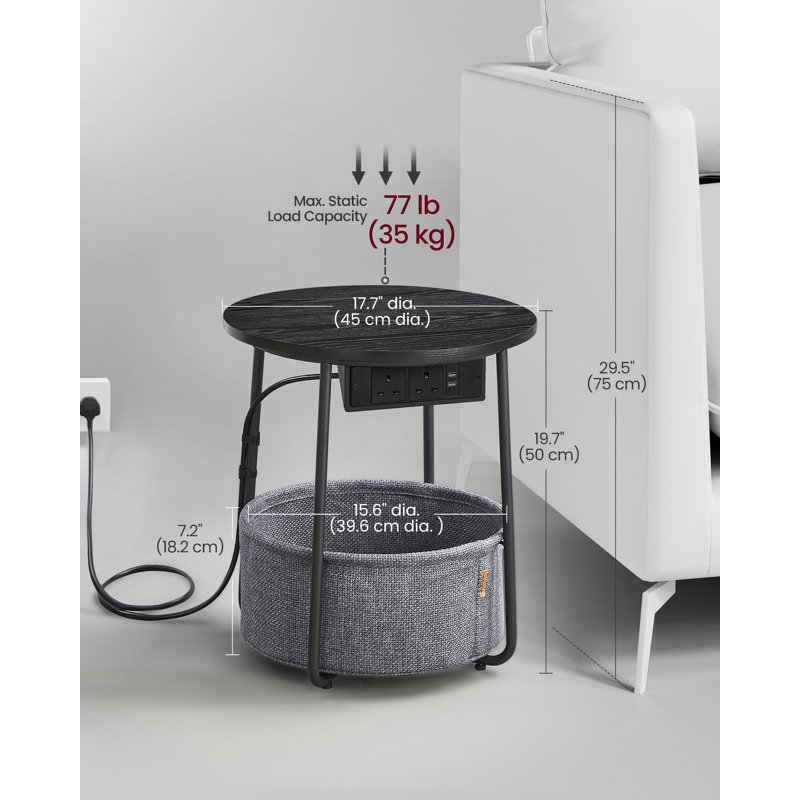 End Table with Built-In Outlets, Black