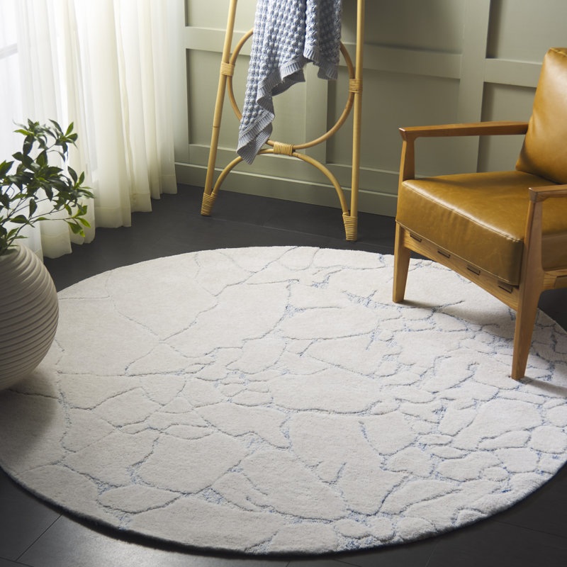 Geraurd 533 Hand Tufted Wool/Cotton Abstract Indoor Use Only Rug in Ivory/Gray, Round 6'