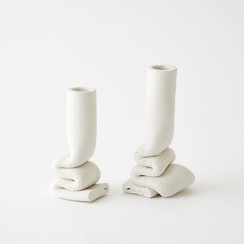 Squoze Handmade Ceramic Table Vase, 9" H x 5" W x 4.5" D, White