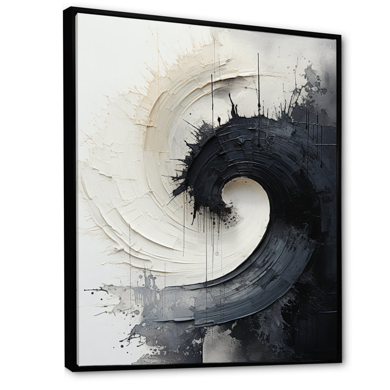 Contrast Harmony I - abstrait, spirales sur toile, H 20 po x l 12 po x P 1 po, Cadre flottant noir