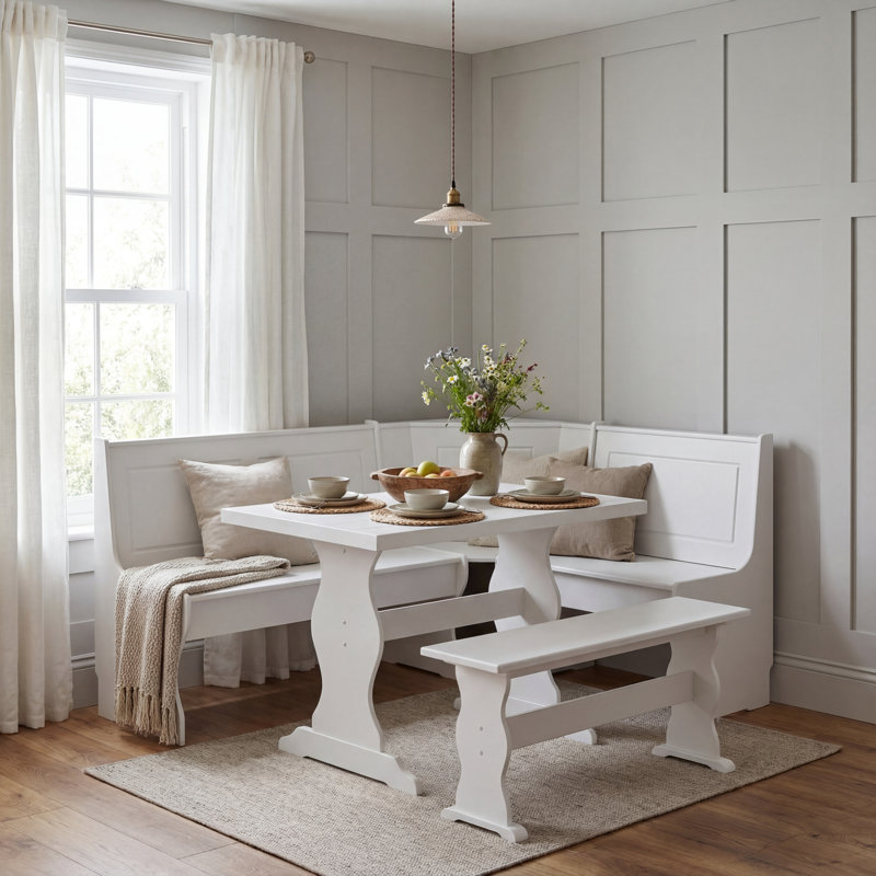 Heartlynn Classic Mahogany Finish Wooden Breakfast Nook With Hidden Storage Includes Corner Bench Dining Table And Bench