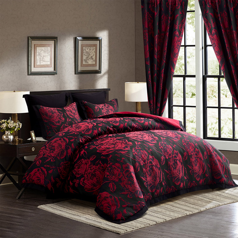 Elegant 7-Piece Comforter Set With Matching Curtains - Premium Jacquard Fabric Patchwork Bed In A Bag Bedding Set, Rich Color With Intricate Chinese Floral Design, Machine Washable For All Seasons