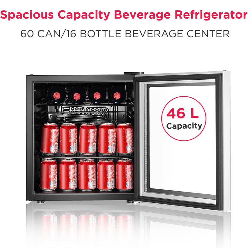 Frigidaire 60 Can Beverage Cooler, 1.6 Cu. Ft. Glass Door Compact Refrigerator, Black