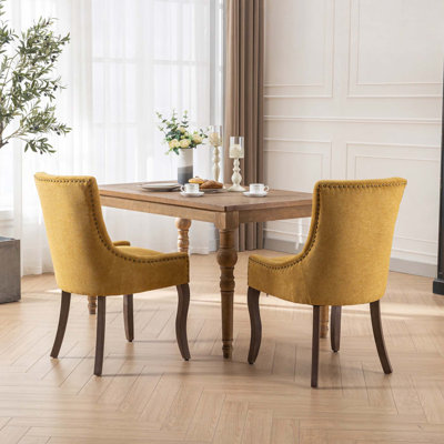 Ensemble de 2 chaises de cuisine avec chaises en tissu et pieds en bois massif aux tons neutres 