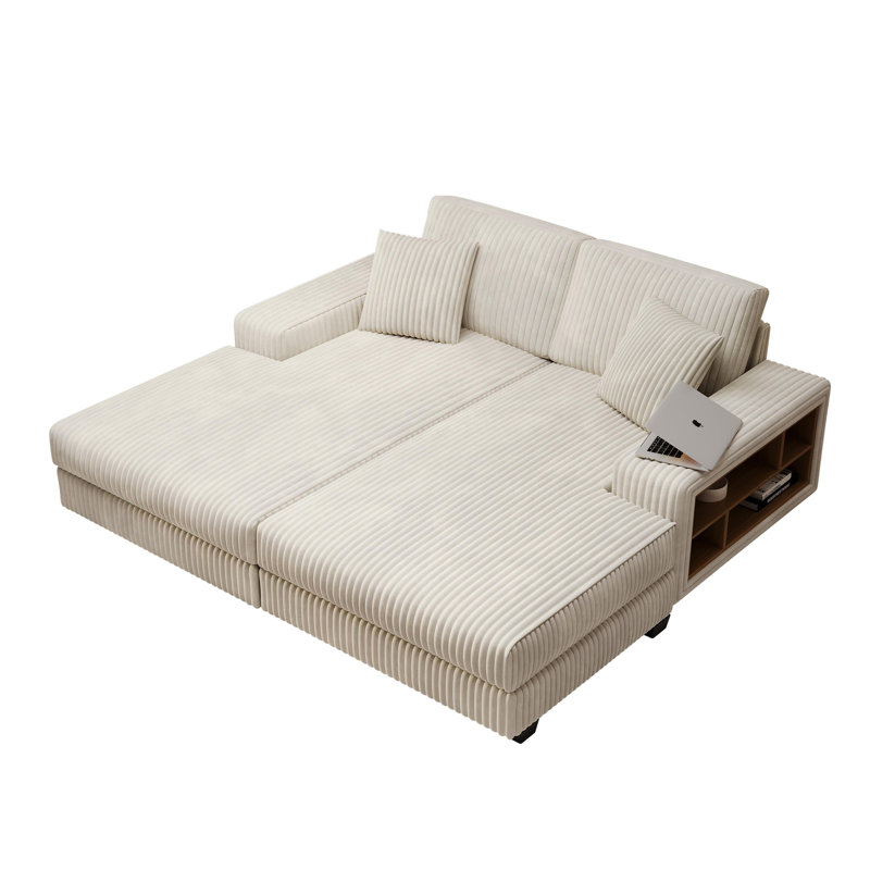 Canapé convertible en velours côtelé, Beige