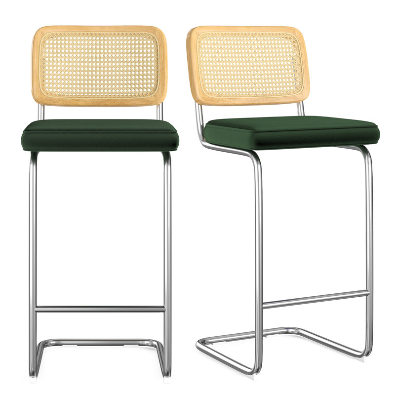 Baumgartner Upholstered Counter Stool with Metal Frame, Silver, Green, Bar Stool (30" Seat Height)