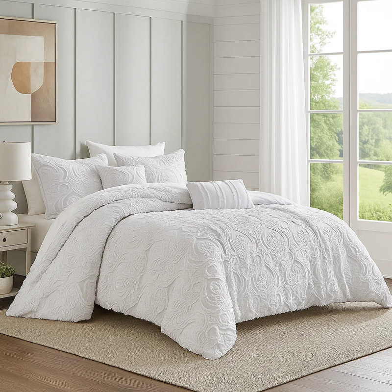 Ensemble d'édredon en microfibre 6 pièces, Édredon de très grande taille et 5 pièces suppl, Blanc