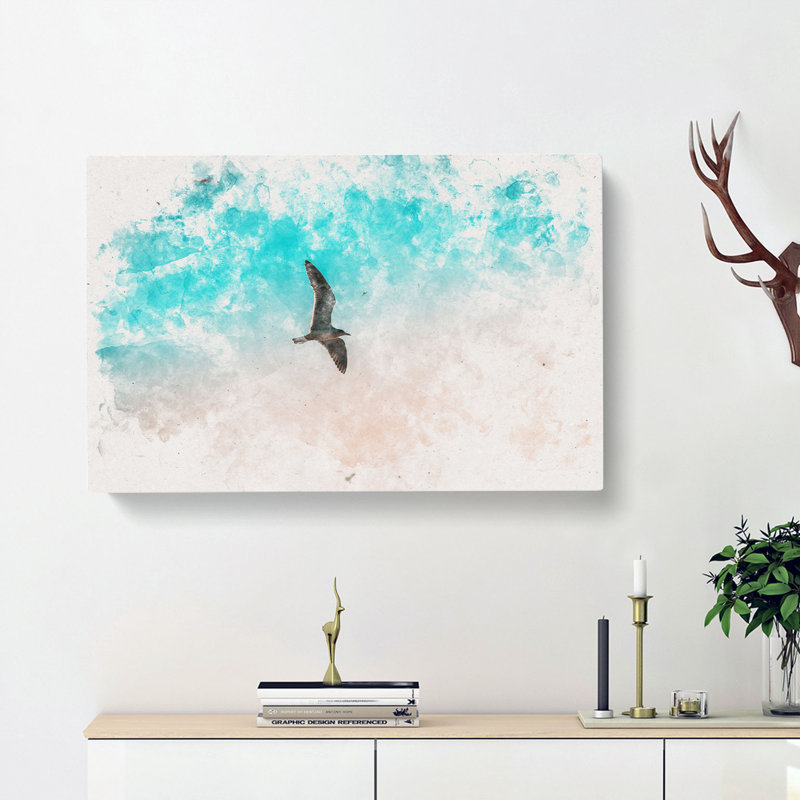 Soaring Seagulls Watercolour - Wrapped Canvas Print, 50cm H x 76cm W x 3cm D