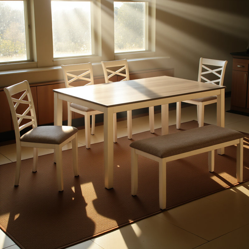 Ensemble de table à manger 6 pièces avec banc, ensemble de table à manger en bois pour 6 personnes, ensemble de table à manger moderne pour 6 personnes pour la salle à manger, cuisine, gris et blanc deux tons