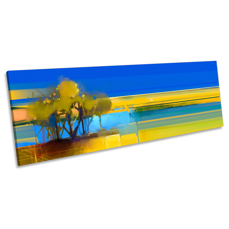 Blue Landscape Abstract Yellow - Wrapped Canvas Panoramic Print, 30.48cm H x 91.44cm W