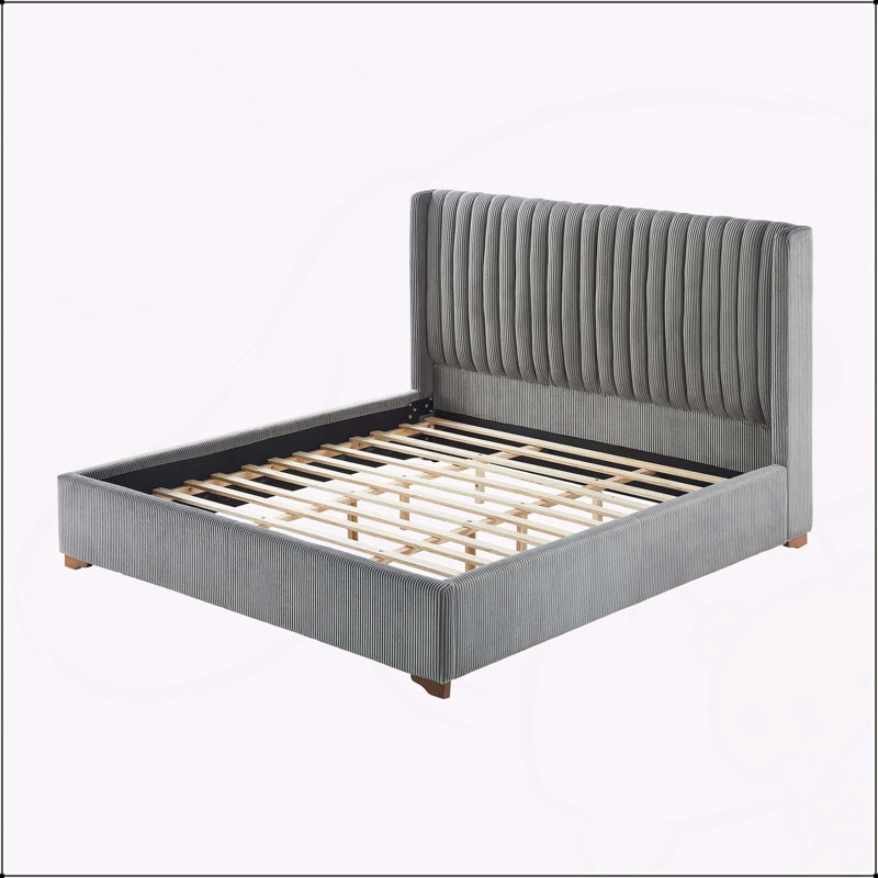 Corduroy Modern Design Bed, King, Dark Gray