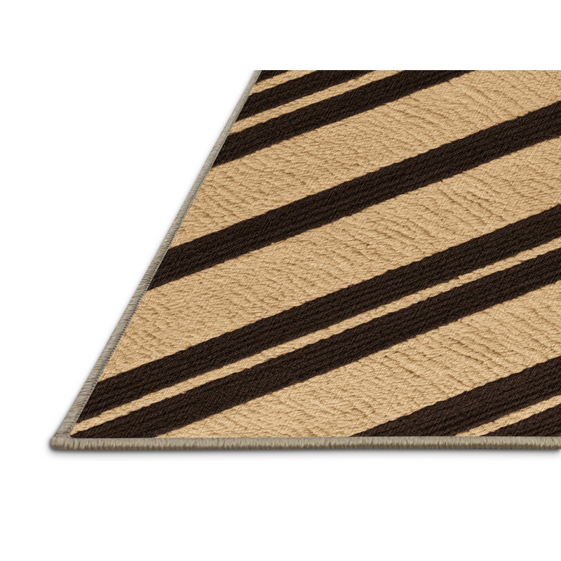  Tapis rayé brun foncé lavable sable, Rectangle 5 pi x 7 pi