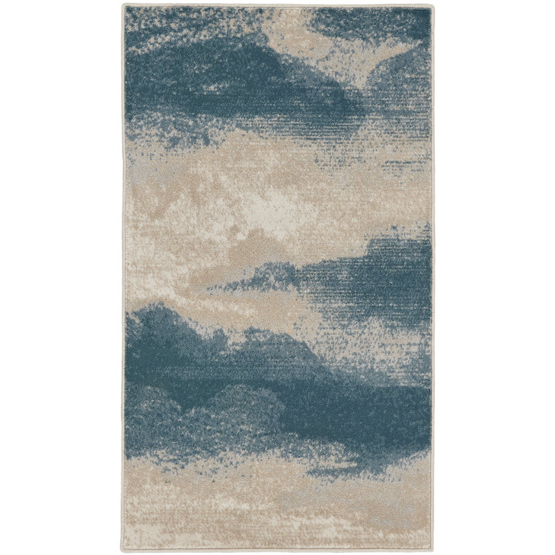 Tapis ivoire / bleu sarcelle Bujanov, Rectangle 2 pi 2 po x 3 pi 9 po