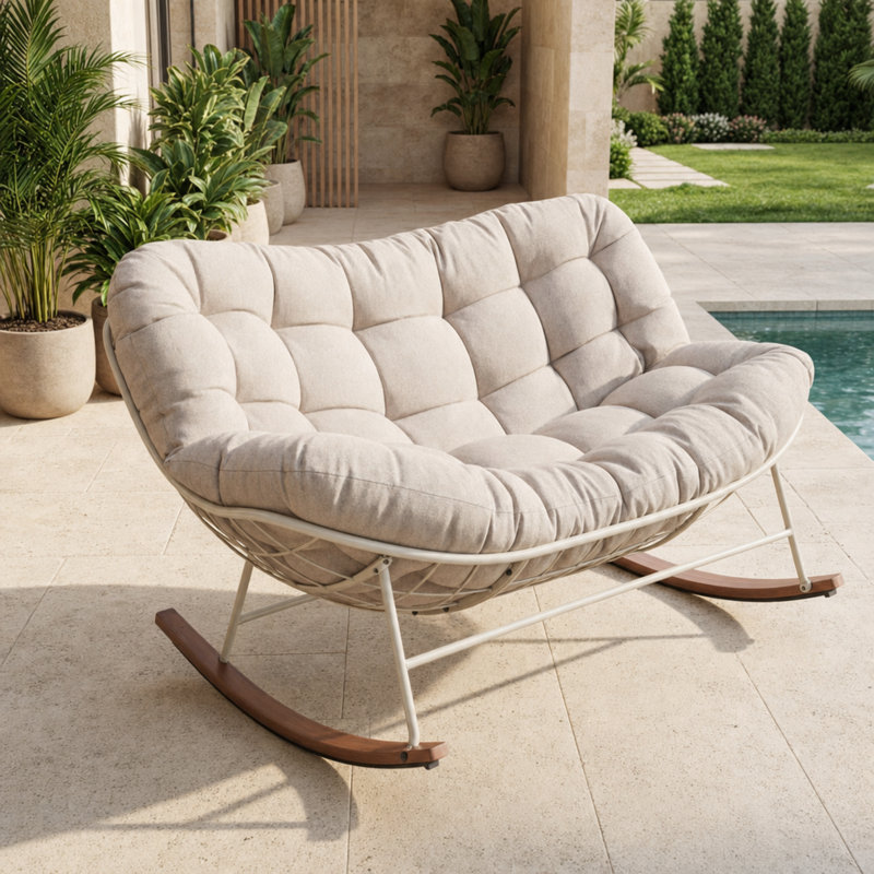 Chaise berçante d'extérieur en acier Gifty, Ivoire