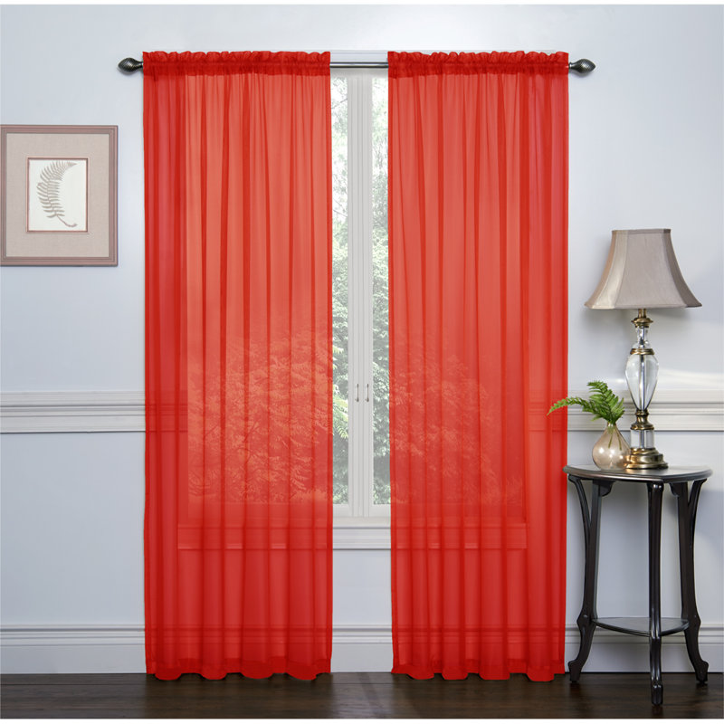 Paire de rideaux transparents avec passe-tringle Emmons, Rouge