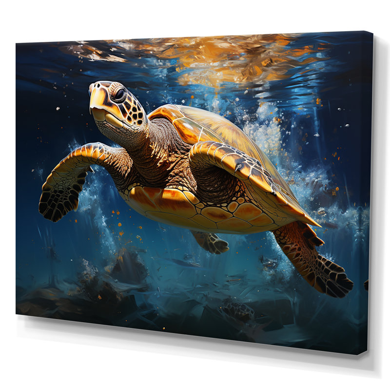 Tortue de marée, art mural tortue océanique II, Toile tendue, H 12 po x l 20 po x P 1 po