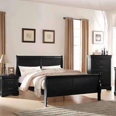 Élégant lit simple noir avec finition classique de 29 pouces de hauteur et de placage de bois