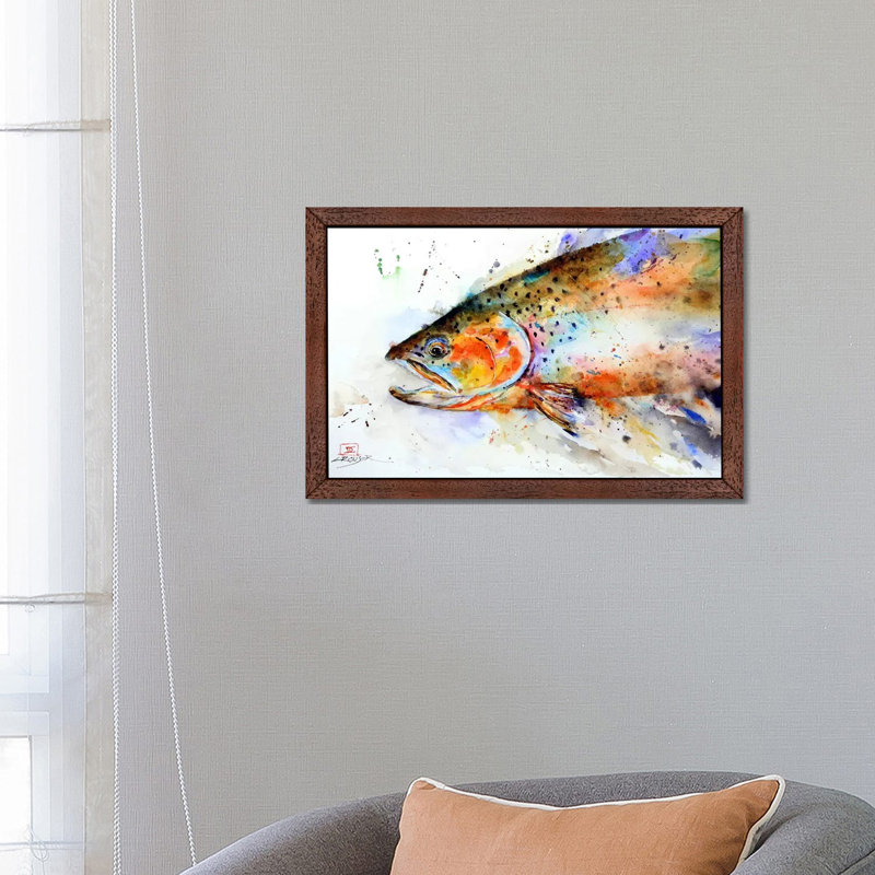 'Fish' by Dean Crouser - Floater Frame Painting Print on Canvas, Brown