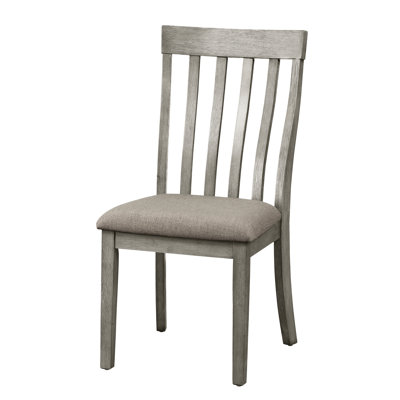 Chaises d'appoint de salle à manger 2 pièces, gris brossé, structure en bois, dossier à lattes verticales, magnifique fauteuil 2 pièces revêtu de tissu gris, structure en bois brossé, style dossier, pour le repos