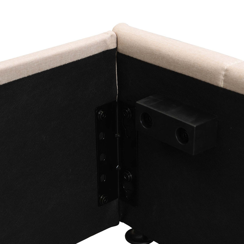 Grand lit plateforme tapissier avec système de rangement hydraulique, Beige, Bois manufacturé, Grand lit