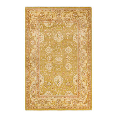 Tapis unique noué à la main jaune / vert Shanise 5 pi 10 po x 9 pi 2 po Shanise