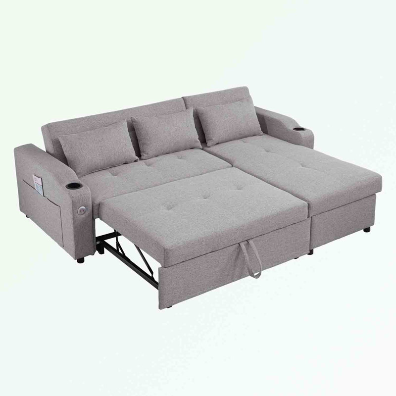 Upholstered 84'' Reclining Sofa, Gray Linen Blend