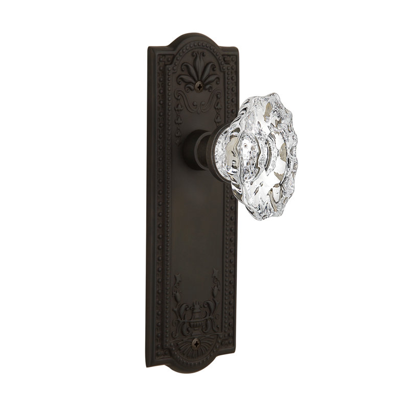 Crystal Chateau Single Dummy Door Knob with Meadows Long Plate, Oil-Rubbed Bronze