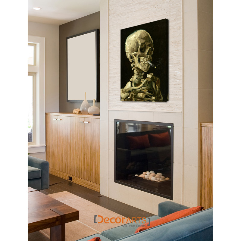 Head of a Skeleton with a Burning Cigarette. Vincent Van Gogh Reproductions. Giclee Print, 24" W x 30" H, Wrapped Canvas