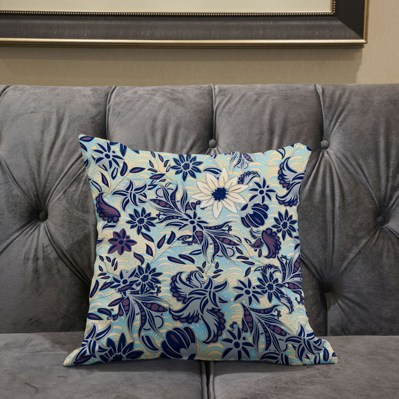  Housse et insert de coussin décoratif en polyester, 16 po x 16 po, Indigo/Mauve
