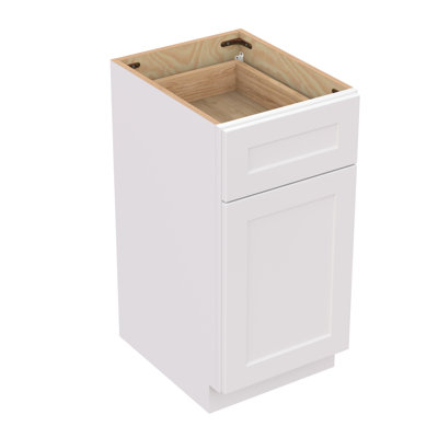 Armoire de base à porte simple en bois massif blanc pour rangement dans plusieurs pièces, tablettes réglables, charnières à fermeture douce, système Easy Click, caoutchouc, tiroir, l 18 po, H 34,5 po, P 24 po avec tablettes