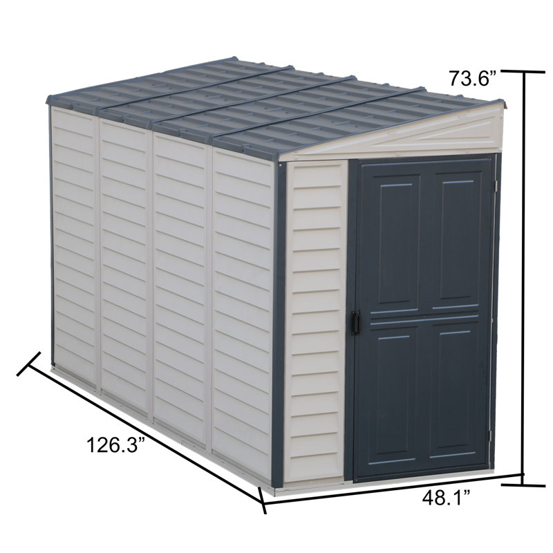 Durable Gray Vinyl Lean-To Storage Shed with Shelving Kit